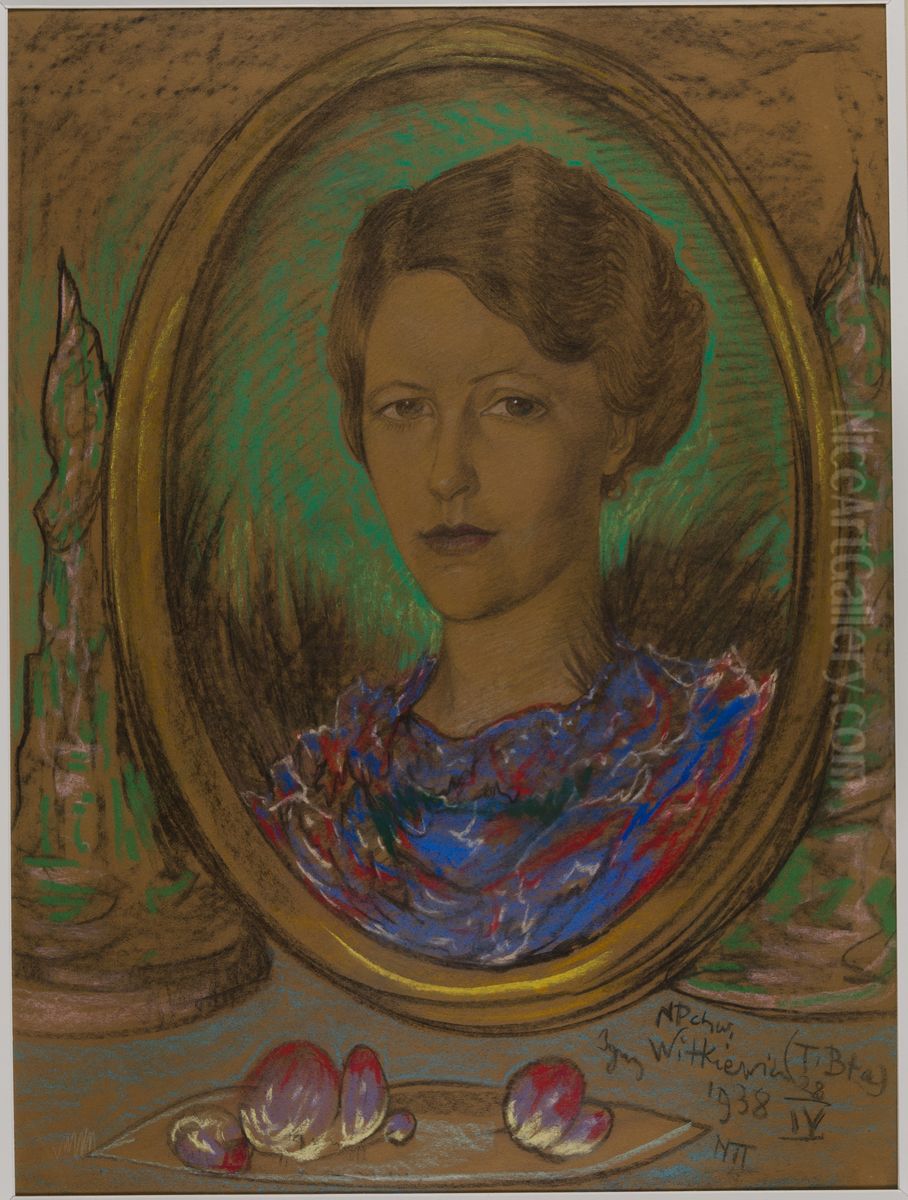 Asymetryczna Dama - Portret Eugenii Wyszomirskiej-Kuznickiej - W lustrze Oil Painting by Stanislaw Ignacy Witkiewicz (Witkacy)