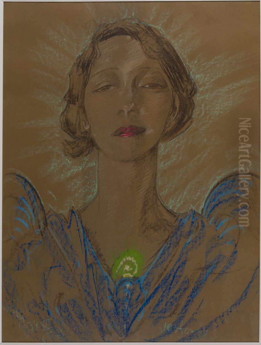 Asymmetric Lady - Portrait of Eugenia Wyszomirska-Kuznicka Oil Painting by Stanislaw Ignacy Witkiewicz (Witkacy)