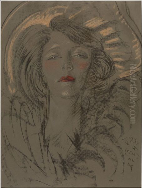 Asymmetric Lady - Portrait of Eugenia Wyszomirska-Kuznicka - T.U Oil Painting by Stanislaw Ignacy Witkiewicz