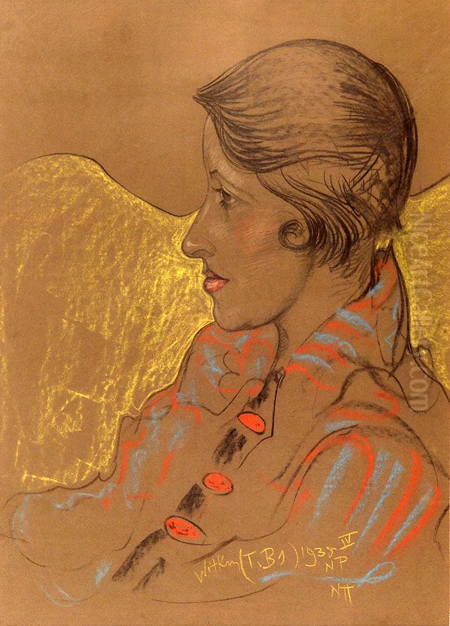 Asymmetric Lady - Portrait of Eugenia Wyszomirska-Kuznicka Oil Painting by Stanislaw Ignacy Witkiewicz (Witkacy)