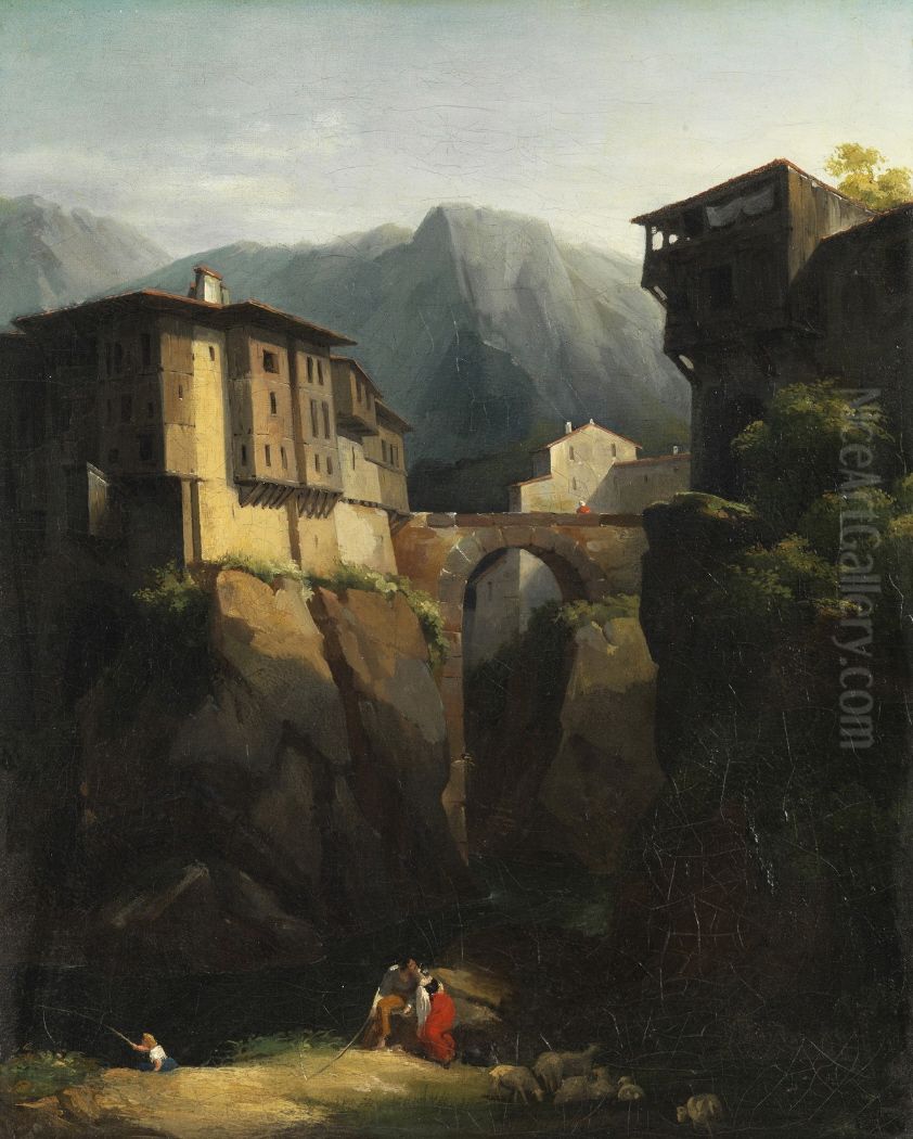 Landscape with a Bridge over a Gulch Oil Painting by Carl Blechen