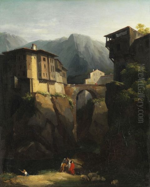 Landscape with a Bridge over a Gulch Oil Painting by Carl Blechen