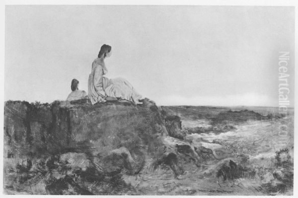 Girls on a Hill at the Beach Oil Painting by Carl Blechen
