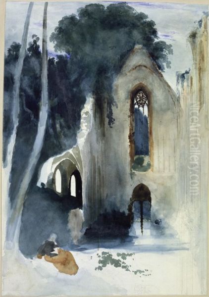 Resting Pilgrim in a Church's ruin Oil Painting by Carl Blechen
