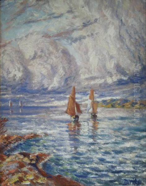 Estuaire avec voiliers sous un ciel nuageux Oil Painting by Karl Edvard Diriks