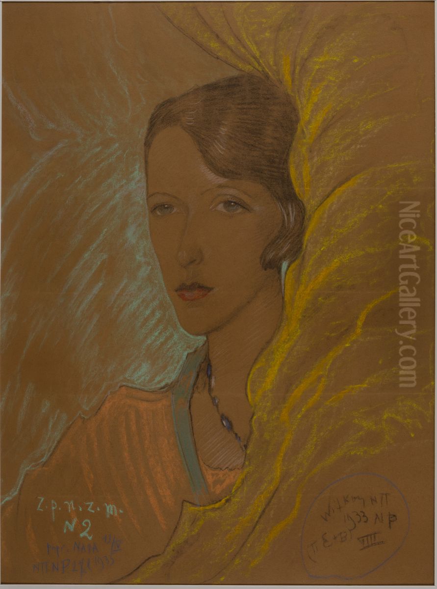 Asymetryczna Dama - Portret Eugenii Wyszomirskiej-Kuznickiej Oil Painting by Stanislaw Ignacy Witkiewicz (Witkacy)