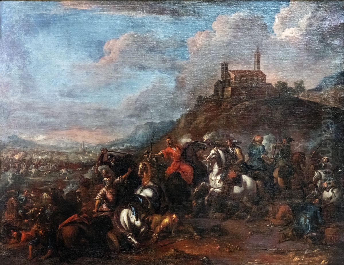 Combat between Christians and TurksFrancais:Combat de chretiens et de turcsItaliano:Combattimento di cristiani e turchi Oil Painting by Joseph Parrocel