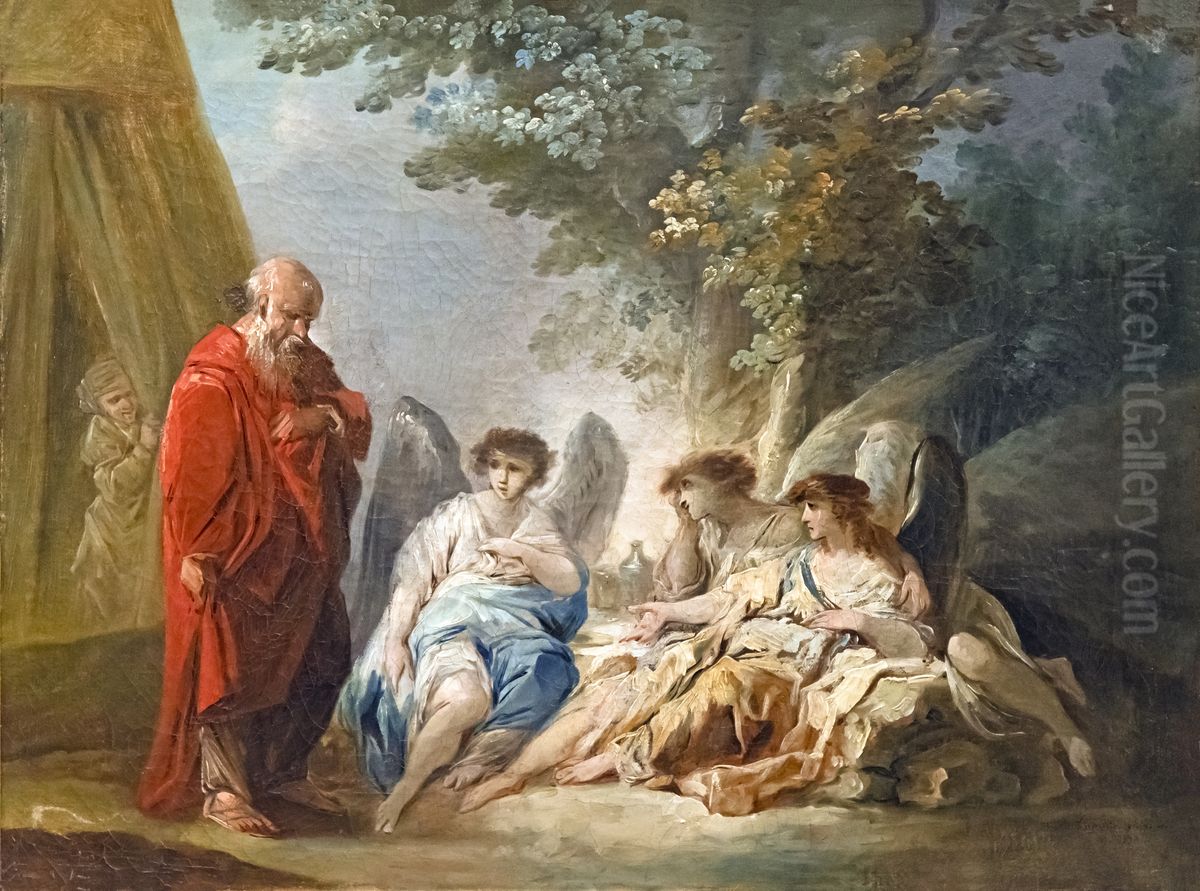 Abraham visited by three angelsFrancais:Abraham visite par trois angesItaliano:Abramo visitato da tre angeli Oil Painting by Jacques Gamelin
