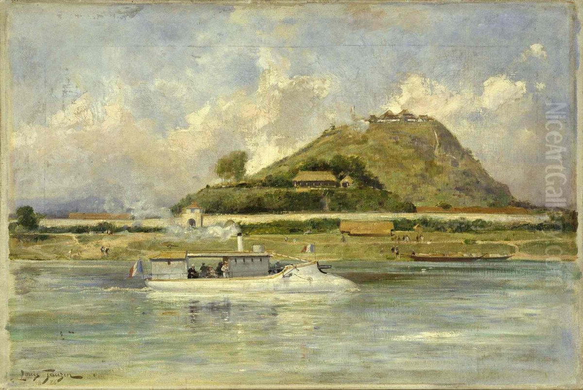 Mitrailleuse, canonniere type Farcy, devant Tuyen Quan Oil Painting by Louis Tauzin
