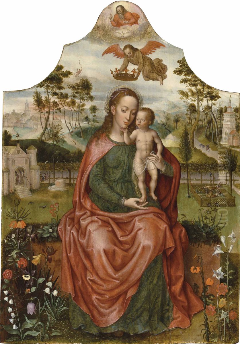 The Virgin and Child in a garden Oil Painting by Pieter Claeissens