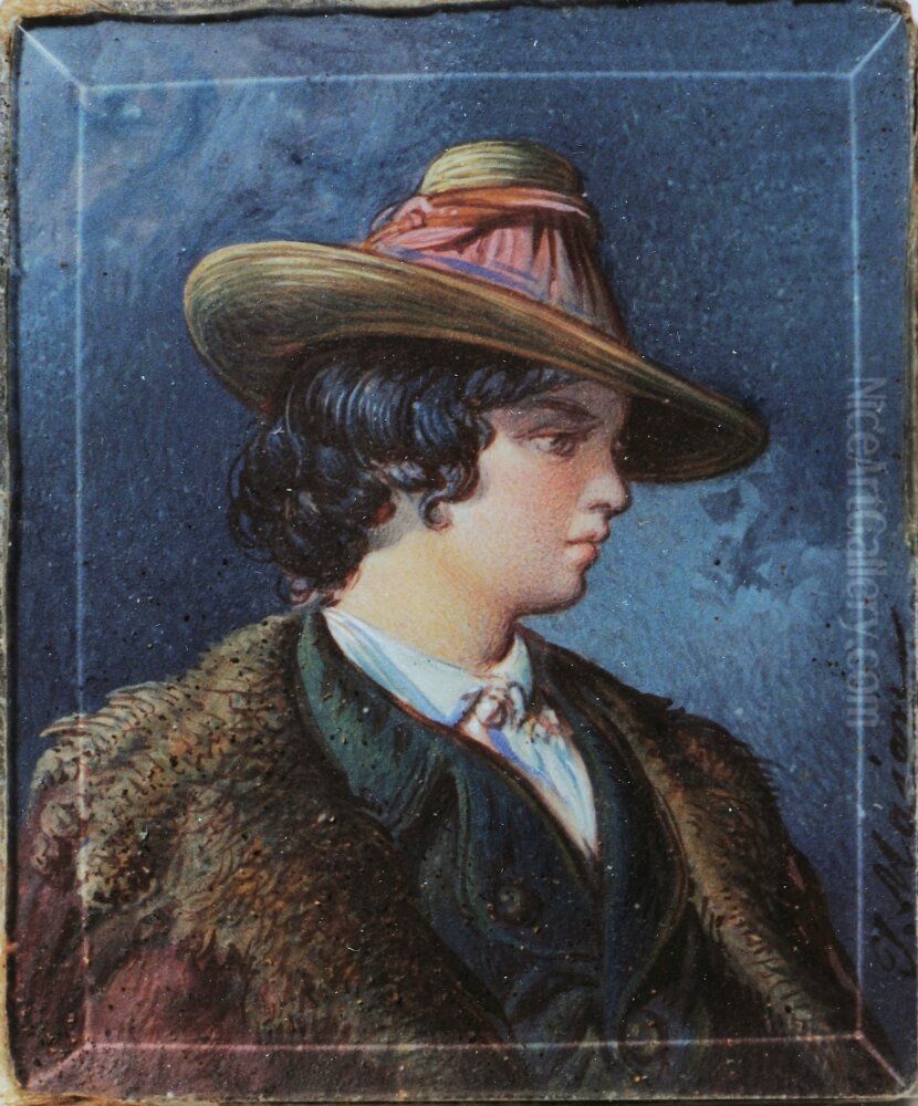Gosse i halmhatt och pals Oil Painting by Jeremiah Meyer