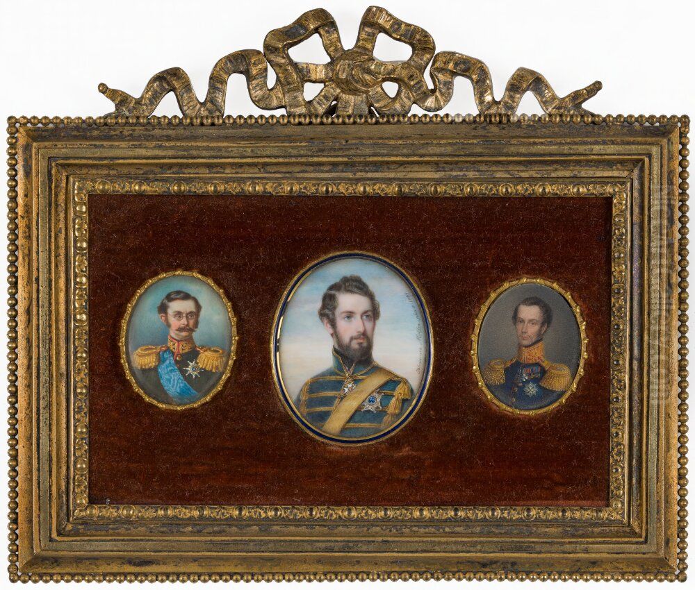Adolph (1817-1905), prince of Nassau-Weilburg, duke of Nassau, grand duke of Luxembourg ; Karl XV (1826-1872), king of Sweden and Norway ; Fredrik (1797-1881), prince of Oranien-Nassau, prince of the Netherlands Oil Painting by Johannes Moller