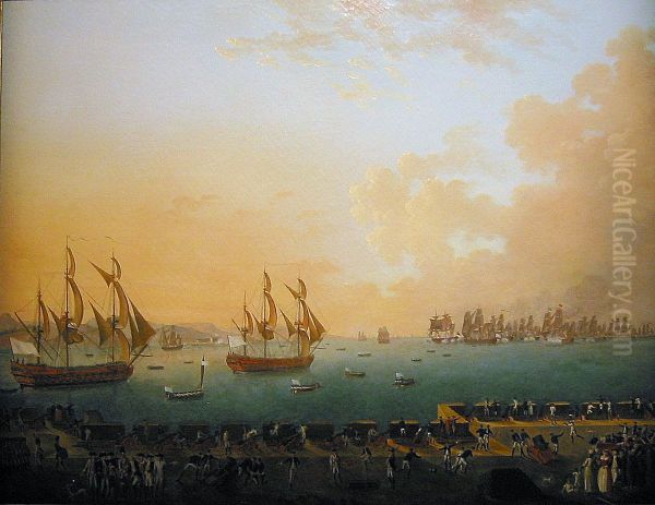 Combat dans la rade de Fort Royal de la Martinique, 18 decembre 1779 Oil Painting by Auguste-Louis de Rossel de Cercy