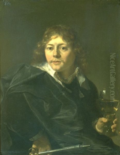 Bildnis eines jungen Mannes bei der Weinprobe Oil Painting by Karel Dujardin