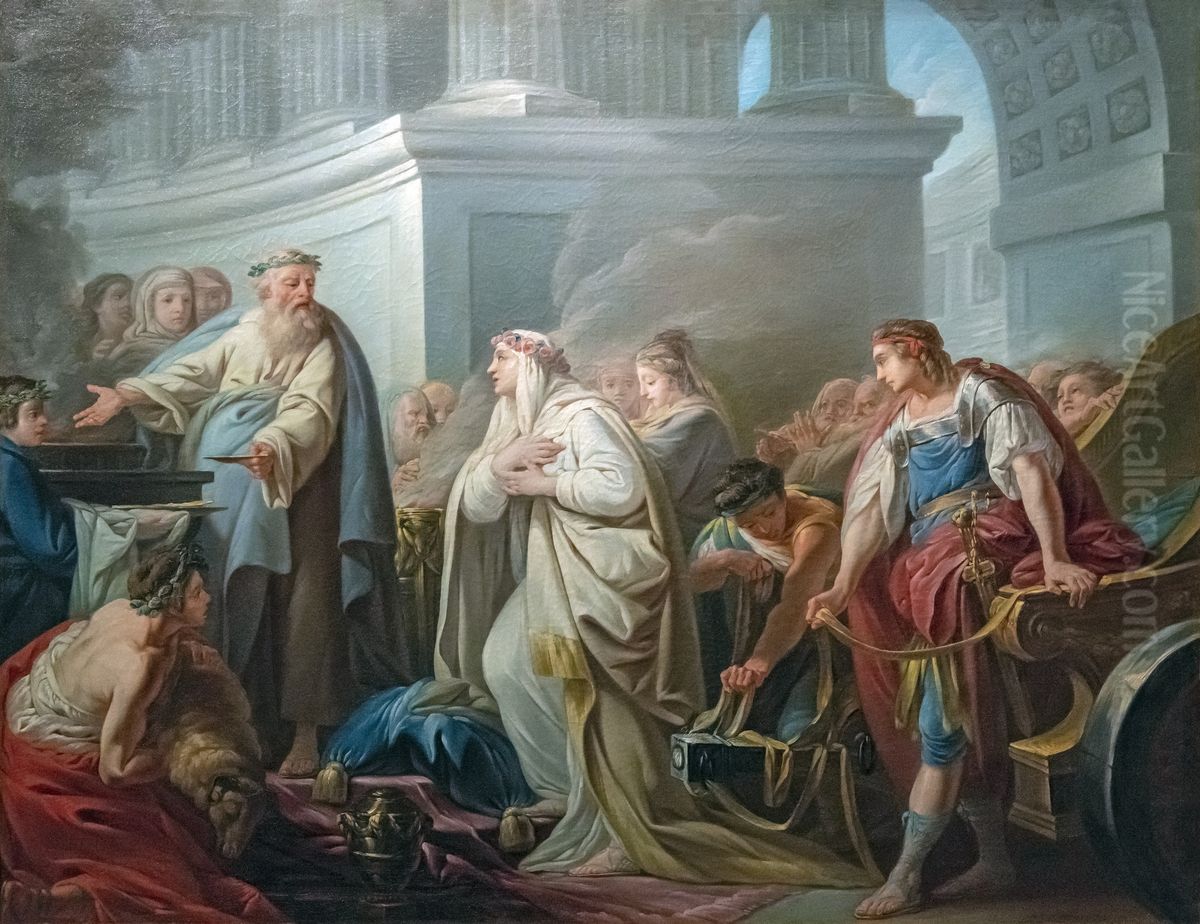 Filial piety of Kleobis and BitonFrancais:Piete filiale de Cleobis et BitonItaliano:Pieta filiale di Kleobis e Biton Oil Painting by Jacques Gamelin