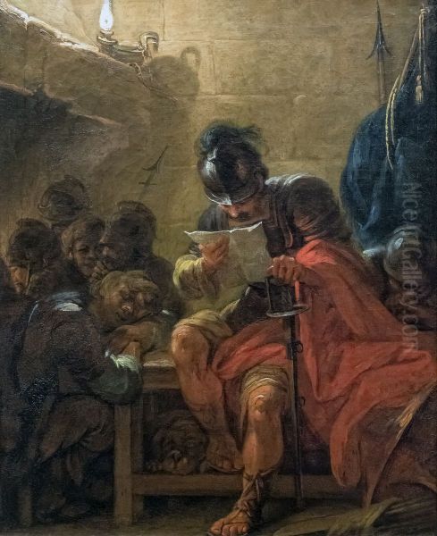 Scene of guardhouseFrancais:Scene de corps de gardeItaliano:Scena del corpo di guardia Oil Painting by Jacques Gamelin