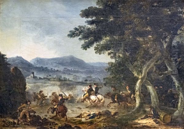 Shock of cavalry (Year VIII, 1799-1800)Francais:Choc de cavalerie (An VIII, 1799-1800)Italiano:Scossa di cavalleria (anno VIII, 1799-1800) Oil Painting by Jacques Gamelin