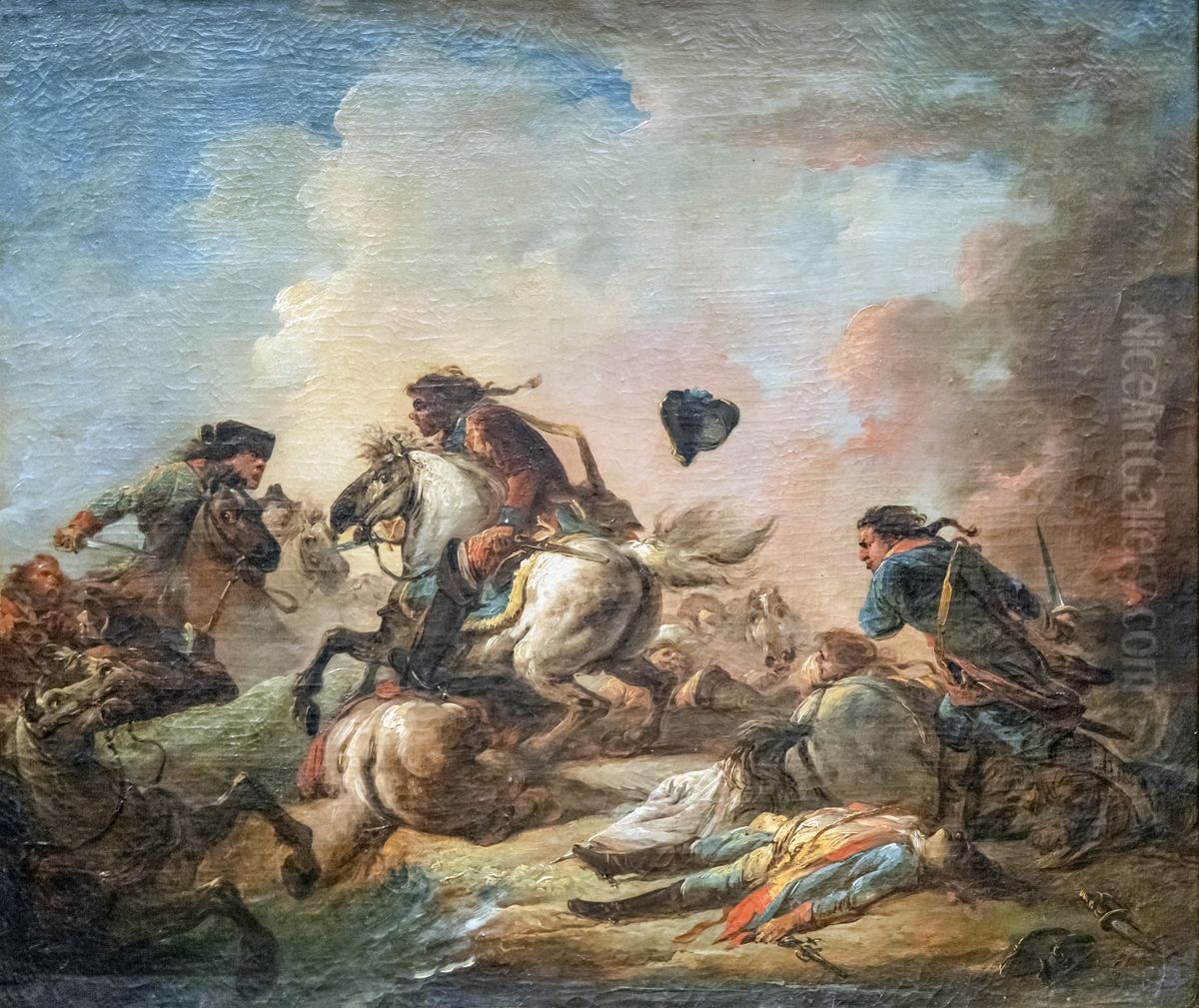 Shock of cavalryFrancais:Choc de cavalerieItaliano:Scossa di cavalleria Oil Painting by Jacques Gamelin