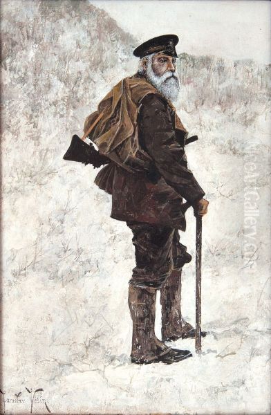 A Man with a Rifle / Huntsman Oil Painting by Jaroslav Vesin