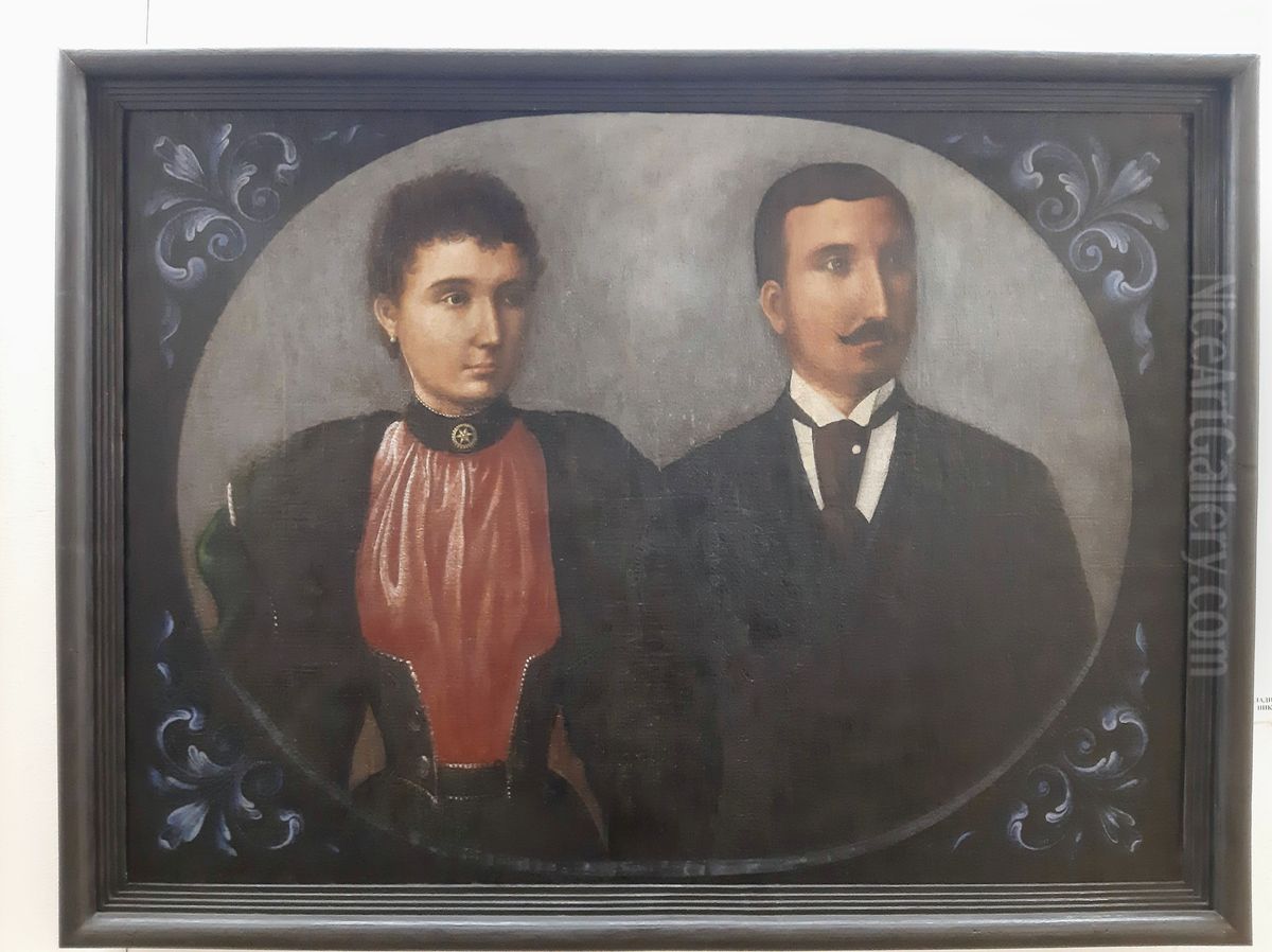 Semejstvo Vladimir i Rajna Nedelevi Oil Painting by Nikola Obrazopisov