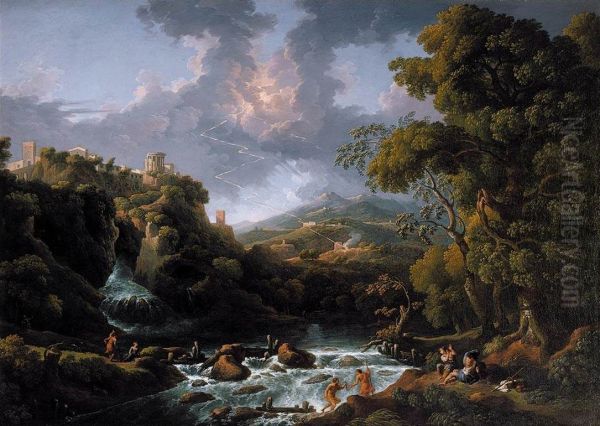 A Scene in the Roman Campagna Oil Painting by Jan Frans van Bloemen