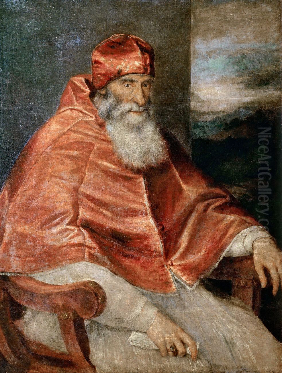 Paolo III con il camauro Oil Painting by Titian