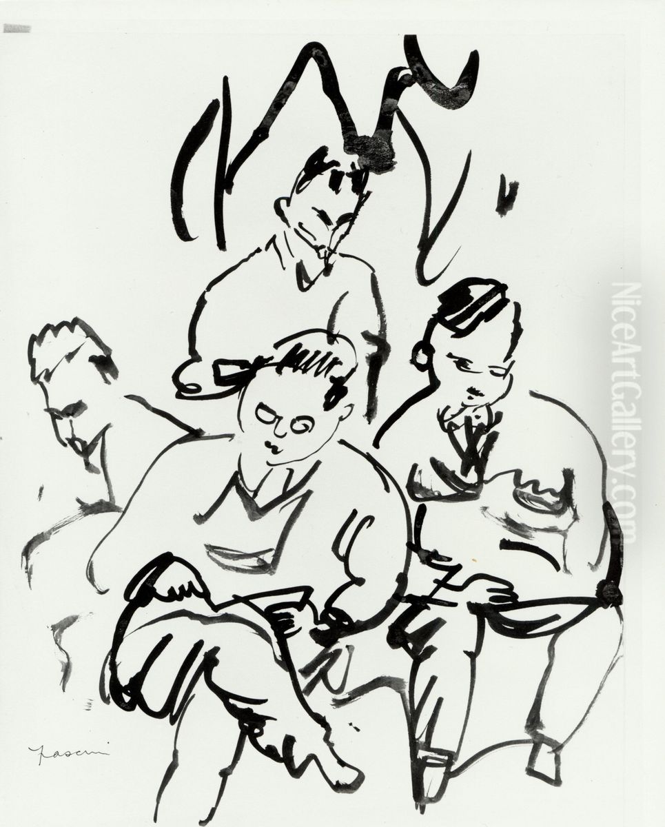 Four Men Oil Painting by Jules Pascin