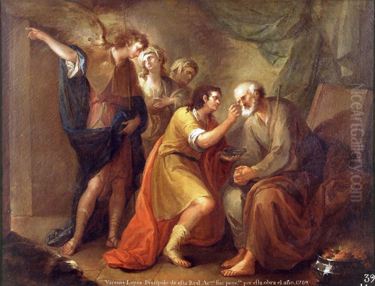 Tobias curando a su padre Oil Painting by Vicente Lopez Portana