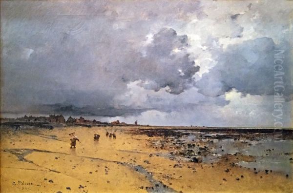 Grandcamp a maree basse Oil Painting by Leon Germain Pelouse
