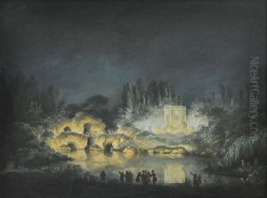 Illumination du Belvedere et du rocher du Petit Trianon en 1781 en l'honneur du comte de Provence, frere du roi, ou de l'empereur d'Autriche Joseph II