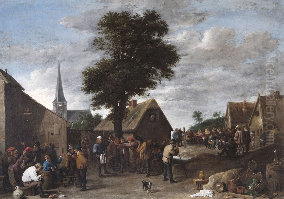 A Flemish Village Festival Oil Painting by David Teniers the Younger