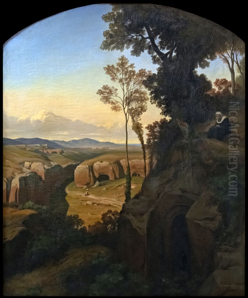 View of the quarries of CervaraFrancais:Vue des carrieres de la CervaraItaliano:Veduta delle cave di Cervara Oil Painting by Edouard Francois Bertin