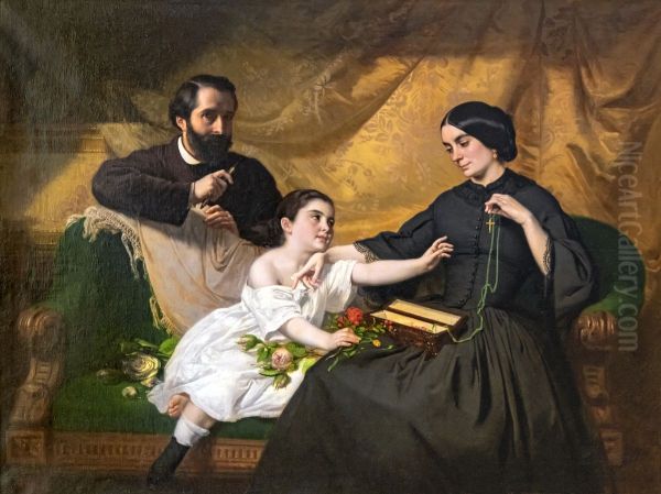 Self-portrait of the artist in his familyFrancais:Autoportrait de l'artiste en familleItaliano:Autoritratto dell'artista nella sua famiglia Oil Painting by Jean Jalabert