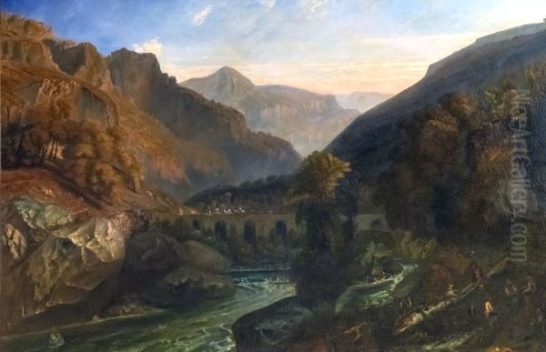 View taken around the Tende passFrancais:Vue prise aux environs du col de TendeItaliano:Vista presa attorno al passo di Tende Oil Painting by Paul Huet