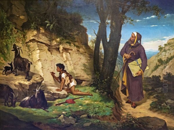 Cimabue rencontrant Giotto Oil Painting by Paul-Narcisse Salieres