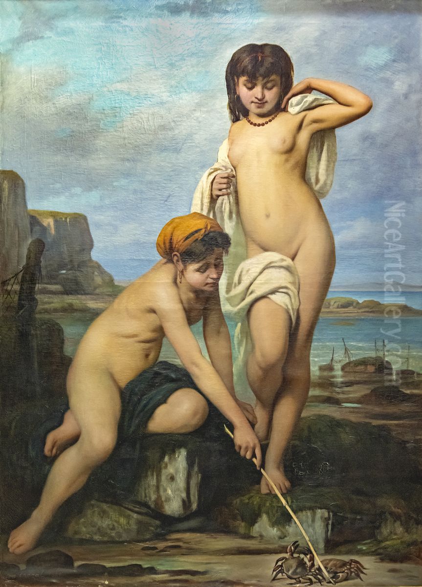Young girls by the seaFrancais:Jeunes filles au bords de la merItaliano:Ragazze al mare Oil Painting by Charles Camille Chazal