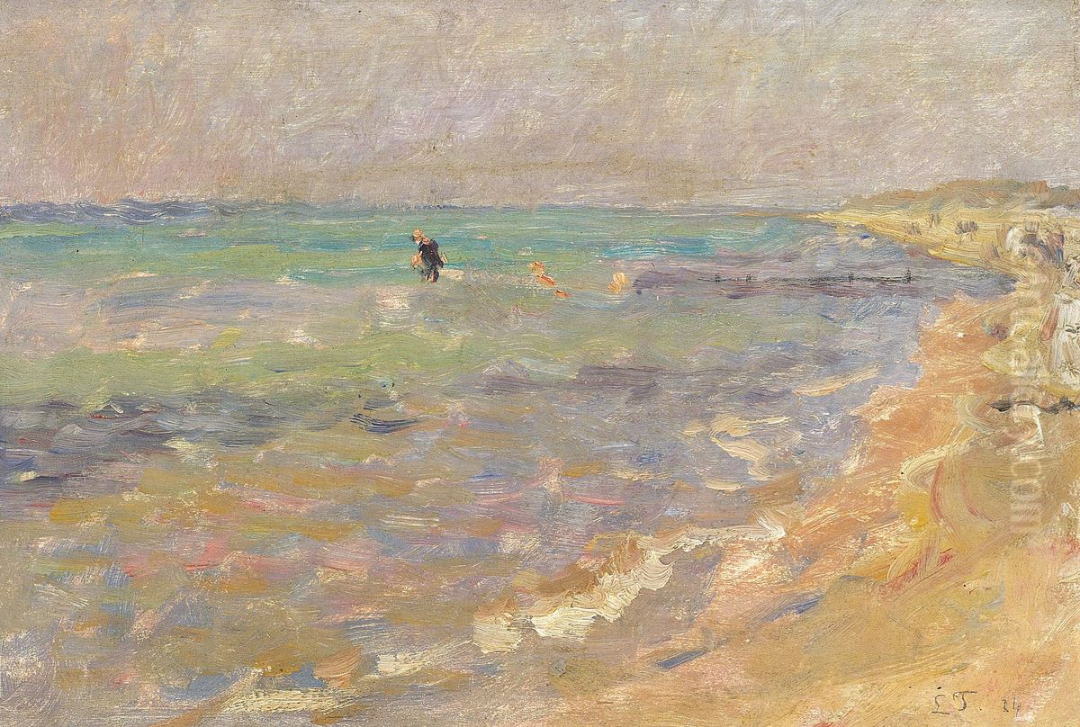 Badende ved Gl. Skagen. Oil Painting by Laurits Tuxen
