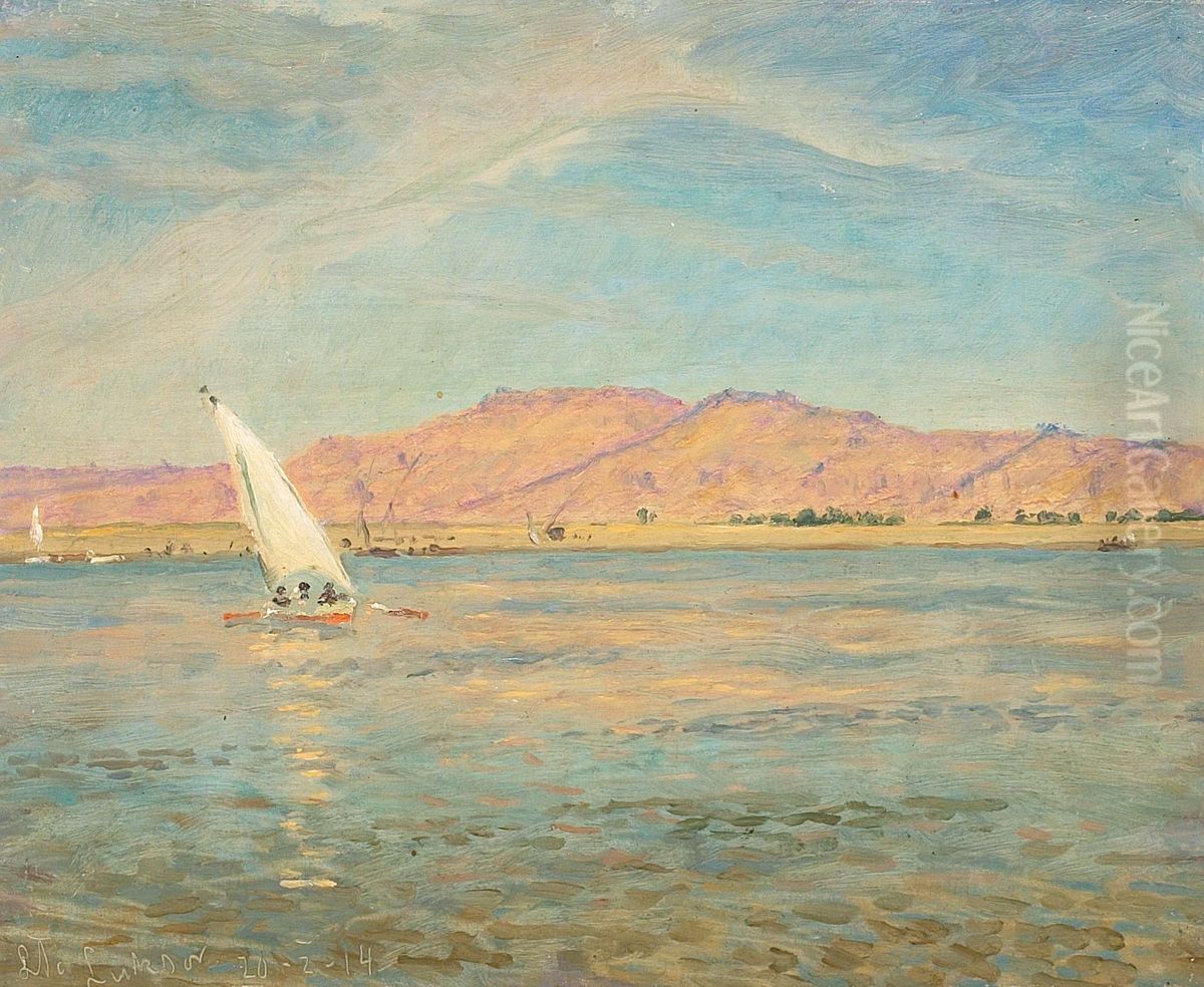 Kystparti ved Luxor. Oil Painting by Laurits Tuxen