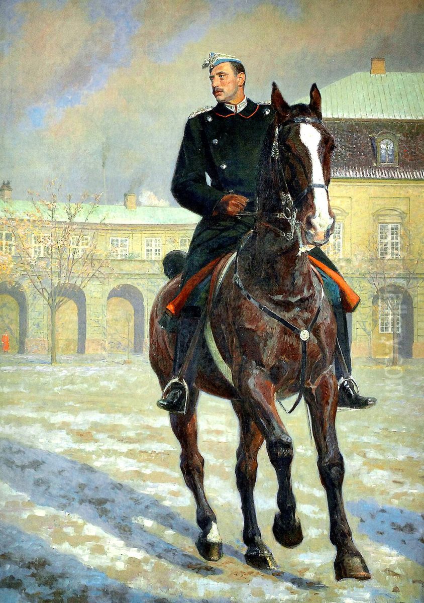 Kong Christian X til Hest. Fra Christiansborg Ridebane Oil Painting by Laurits Tuxen