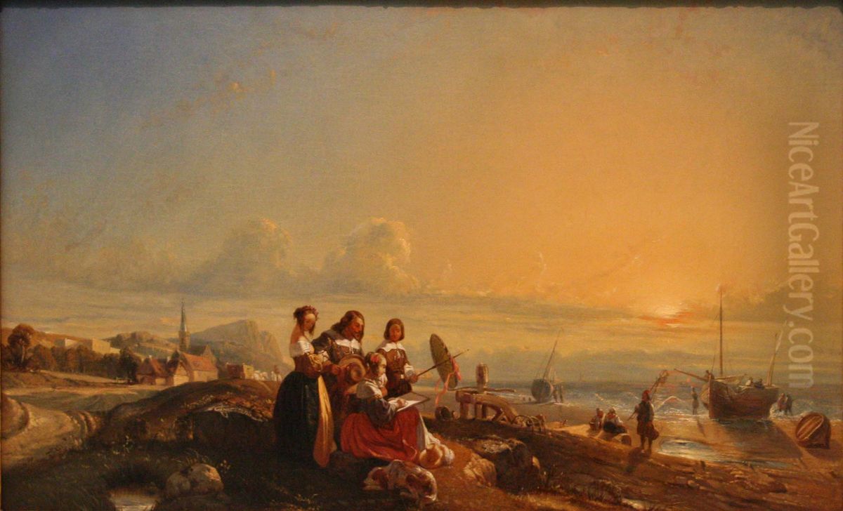 Coup de vent et diligence Oil Painting by Camille Roqueplan