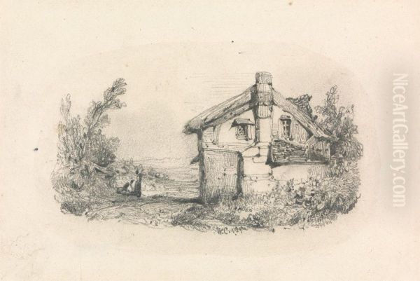 Cottage in a Landscape Oil Painting by William Callow