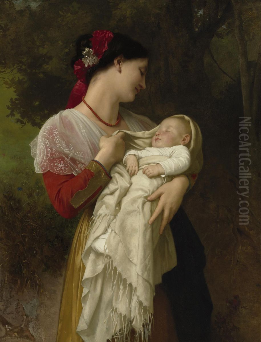 'Maternal Admiration' Oil Painting by William-Adolphe Bouguereau