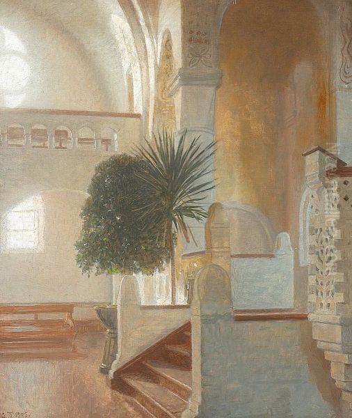 Interior from the church in Hellerup. Oil Painting by Laurits Tuxen