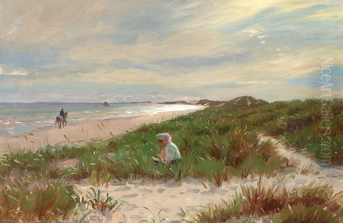 A Summer's Day at Skagen Sonderstrand, Denmark. Oil Painting by Laurits Tuxen