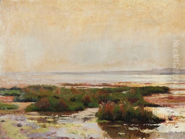 Solskin ved en lavvandet kyst Oil Painting by Laurits Tuxen