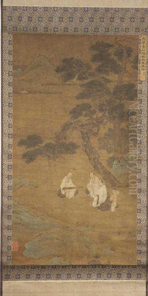 Landscape with Qin Player Oil Painting by Zhao Mengfu