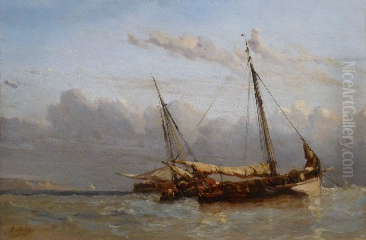 Barques de peche Oil Painting by Eugene Isabey