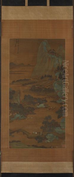 River in Mountains, Yuan tradition Oil Painting by Zhao Mengfu