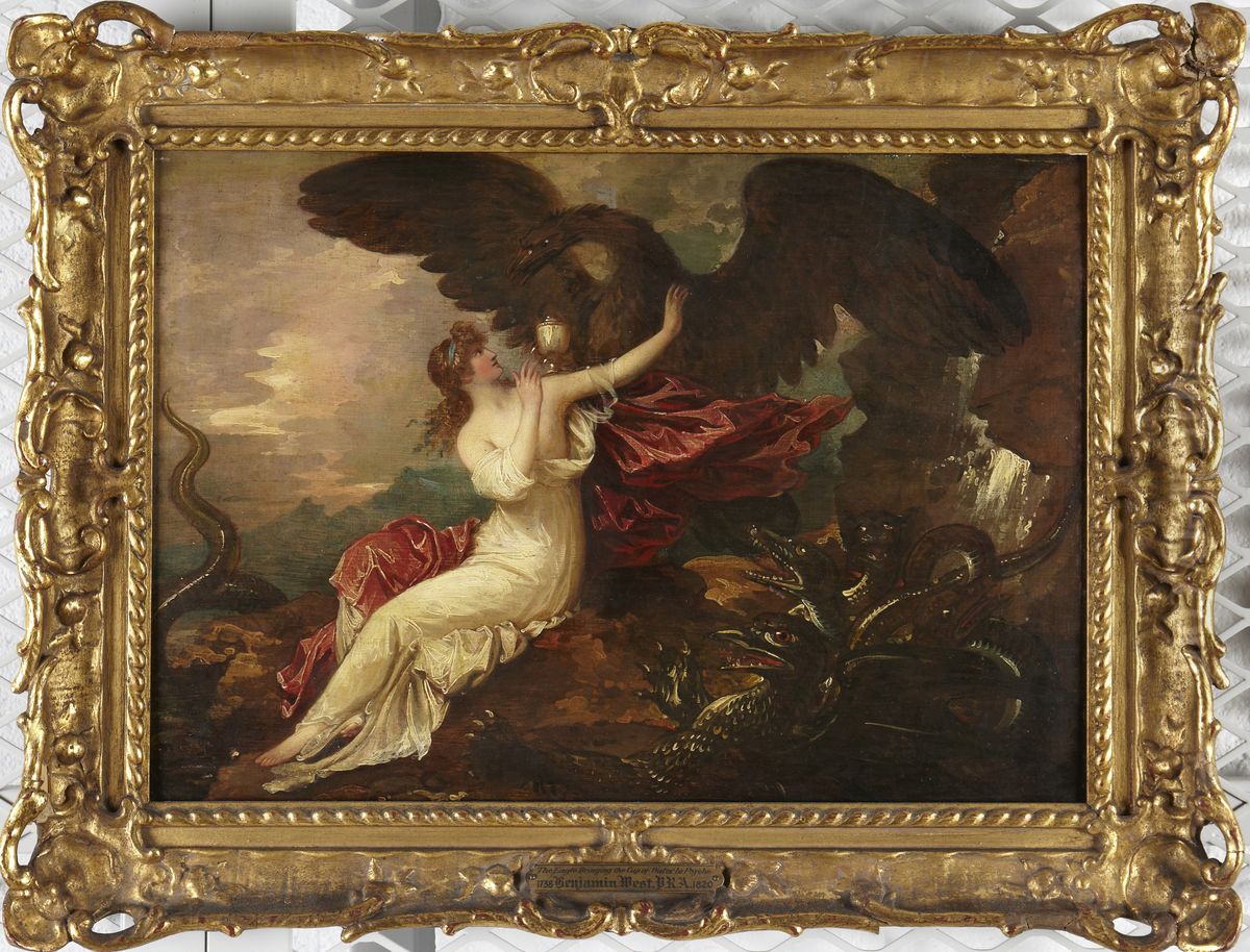 Eagle bringing cup to Psyche Oil Painting by Benjamin West