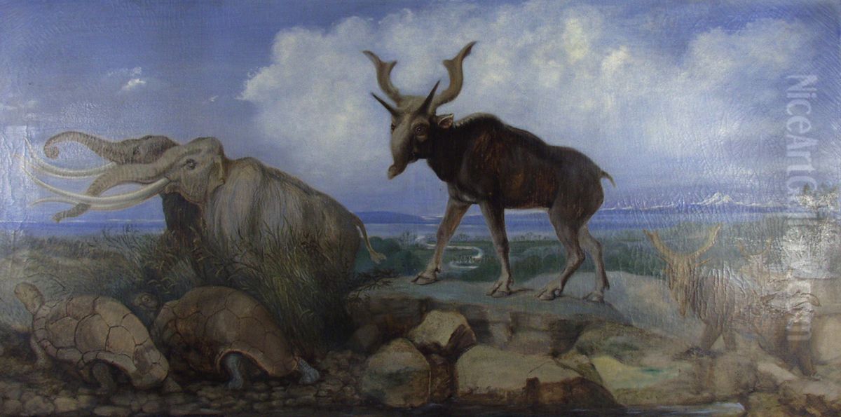Pleistocene Fauna of Asia Oil Painting by Benjamin Waterhouse Hawkins